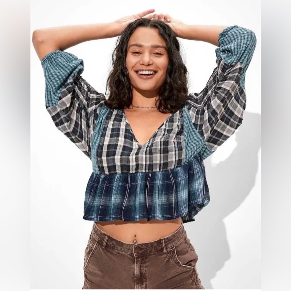 American Eagle plaid patchwork baby doll Crop top